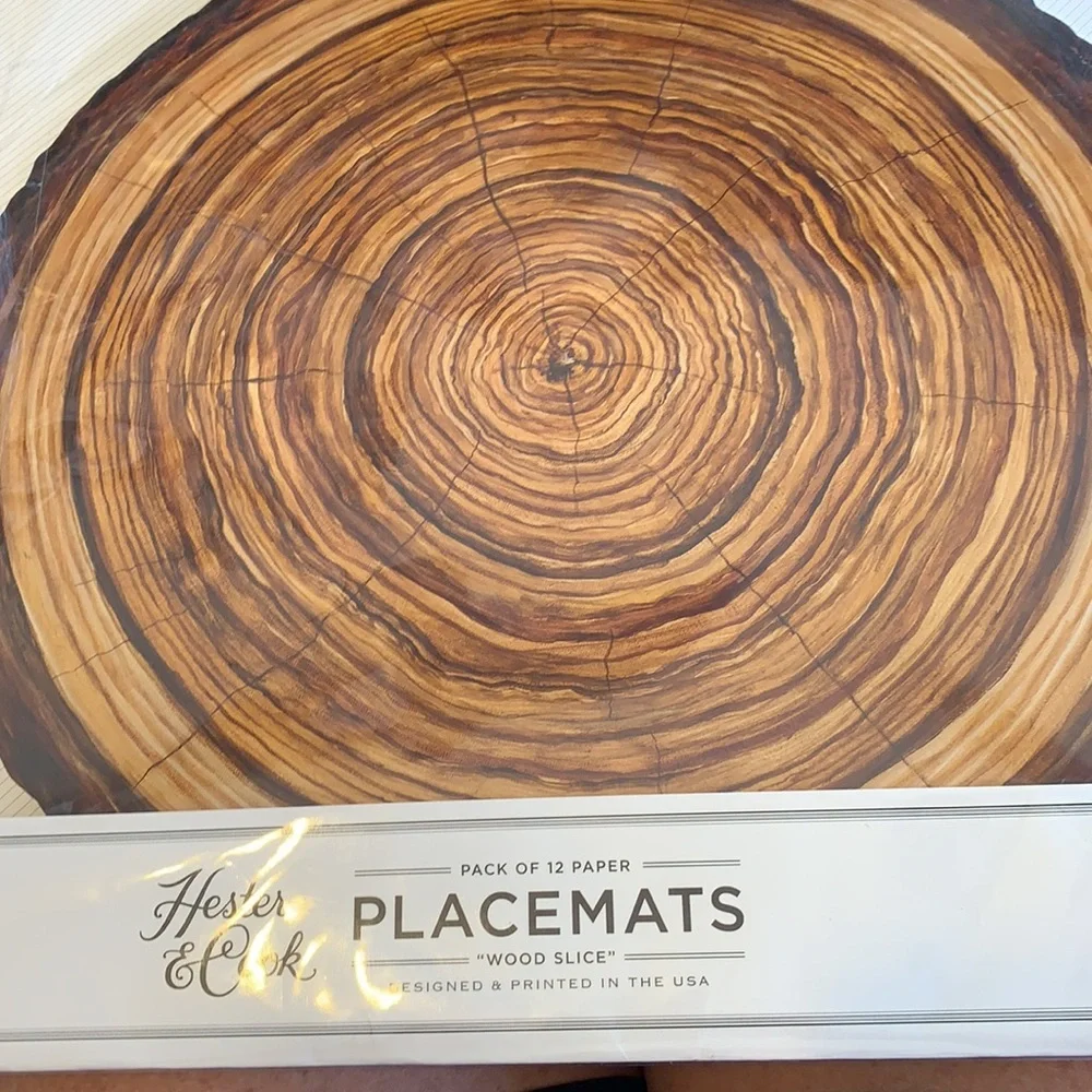 Hester and Cook die-cut wood slice paper placemats